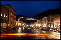 Colorado Street by night with Mountainfilm banner. Telluride, Colorado, USA ( color)