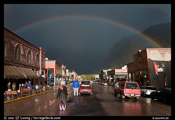 Main street with rainbow. Telluride, Colorado, USA (color)