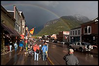 Colorado street with stormy sky and rainbow. Telluride, Colorado, USA (color)