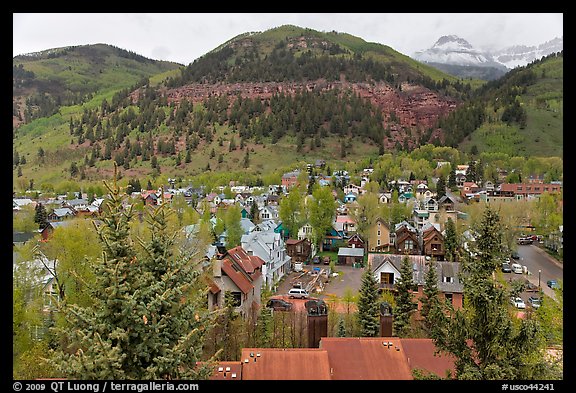 Town and mountains in the spring. Telluride, Colorado, USA (color)