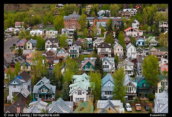 School and houses seen from above. Telluride, Colorado, USA