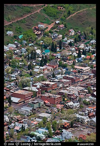 Aerial view of streets and buildings. Telluride, Colorado, USA