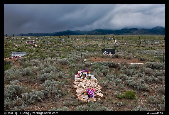 Grave made of loose stones, Villa Grove. Colorado, USA