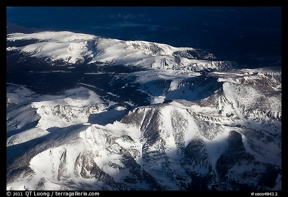 Aerial view of Rocky Mountains with snow. Colorado, USA (color)