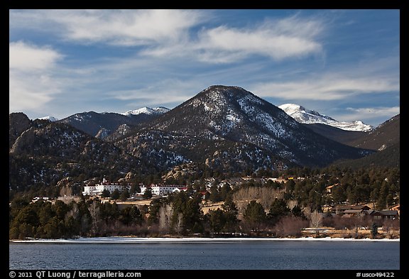 View of Estes Park across Lake Estes. Colorado, USA