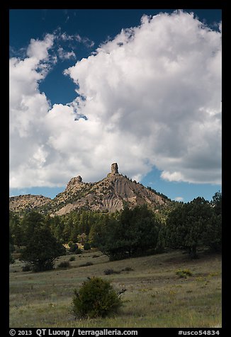Afternoon clouds over rocks. Chimney Rock National Monument, Colorado, USA