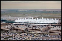 Aerial view of Denver International Airport main concourse. Colorado, USA (color)
