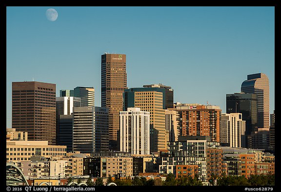 City skyline and moon. Denver, Colorado, USA (color)
