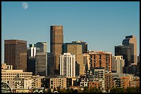 City skyline and moon. Denver, Colorado, USA ( color)