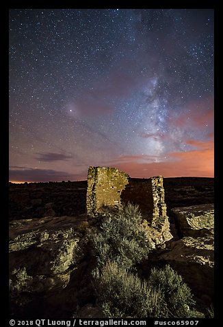Milky Way over Tower Point at night. Hovenweep National Monument, Colorado, USA (color)