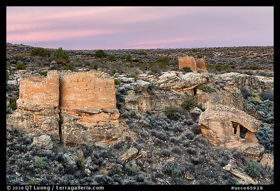 Twin Towers, Hovenweep House, and Eroded Boulder House. Hovenweep National Monument, Colorado, USA (color)