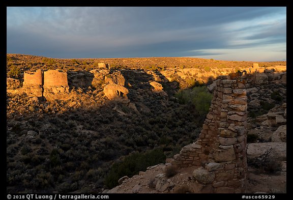 Pueblo community from Canyon Overlook. Hovenweep National Monument, Colorado, USA (color)