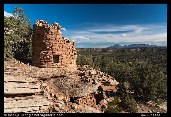 Painted Hand Pueblo tower and landscape. Canyon of the Ancients National Monument, Colorado, USA