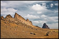 Golden wall and Shiprock. Shiprock, New Mexico, USA