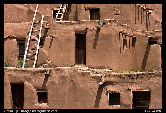Detail of ancient earthen homes of Native Americans. Taos, New Mexico, USA