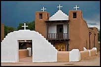 San Geronimo church under dark sky. Taos, New Mexico, USA (color)