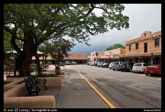 Plazza and shops. Taos, New Mexico, USA (color)