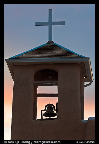 Bell tower at sunset, San Francisco de Asisis church, Rancho de Taos. Taos, New Mexico, USA
