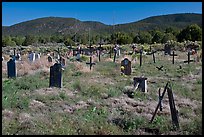 Headstones in grassy area, cemetery, Picuris Pueblo. New Mexico, USA ( color)