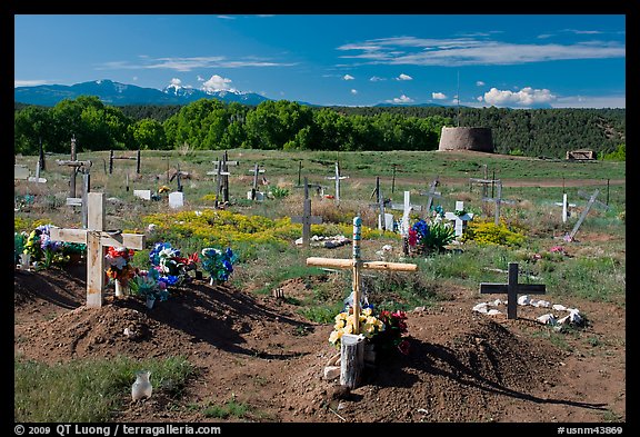 Cemetery and kiva, Picuris Pueblo. New Mexico, USA
