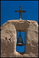 Bell, Cross and adobe wall,  San Lorenzo Church,. New Mexico, USA ( color)