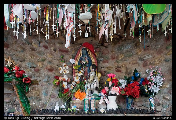 Niche with popular worship objects, Sanctuario de Chimayo. New Mexico, USA (color)