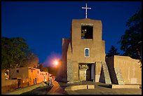 Oldest church and house in the US by night. Santa Fe, New Mexico, USA ( color)