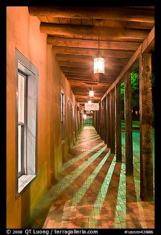 Gallery bordering Sena Plazza by night. Santa Fe, New Mexico, USA (color)