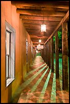 Gallery bordering Sena Plazza by night. Santa Fe, New Mexico, USA