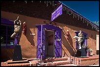 Art gallery with ristras and sculptures. Santa Fe, New Mexico, USA (color)