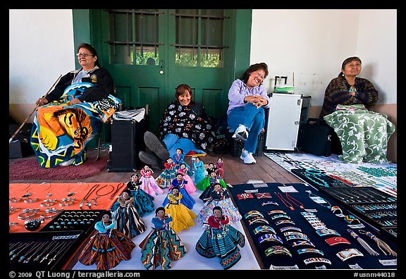 Native american women selling crafts. Santa Fe, New Mexico, USA (color)