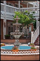 Fountain and white guardrails, old town. Albuquerque, New Mexico, USA ( color)