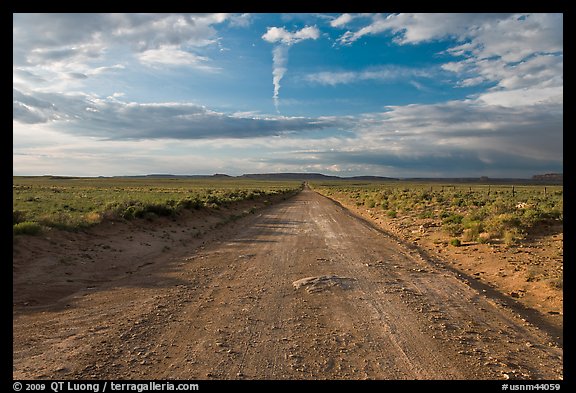 Unpaved road leading to Chaco Canyon. Chaco Culture National Historic Park, New Mexico, USA (color)
