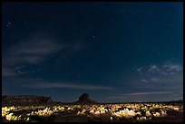 Night landscape with lighted canyon floor. Chaco Culture National Historic Park, New Mexico, USA