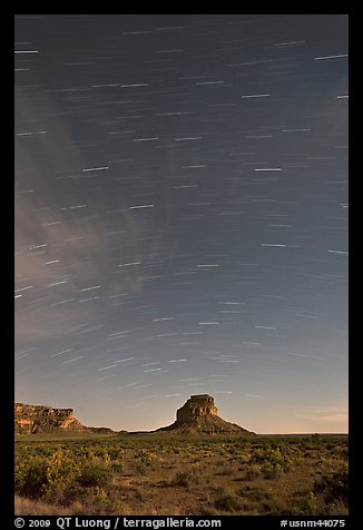 Star trails over Fajada Butte. Chaco Culture National Historic Park, New Mexico, USA (color)