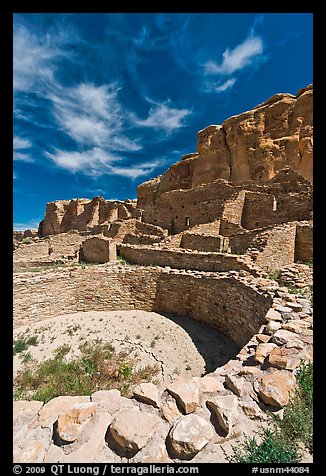 Pueblo Bonito, the largest of the Chacoan Great Houses. Chaco Culture National Historic Park, New Mexico, USA (color)