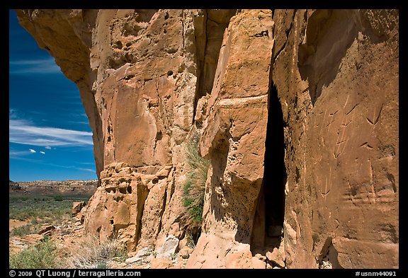 Canyon walls with petroglyphs. Chaco Culture National Historic Park, New Mexico, USA (color)