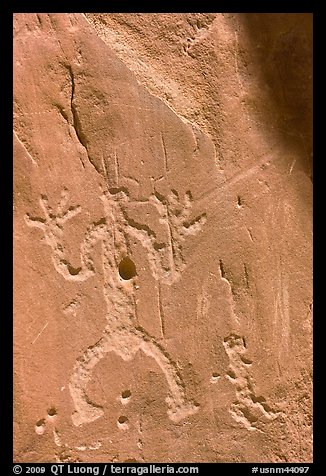 Rock graphics of a man. Chaco Culture National Historic Park, New Mexico, USA (color)