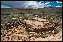 Ancient pueblo complex layout seen from above. Chaco Culture National Historic Park, New Mexico, USA
