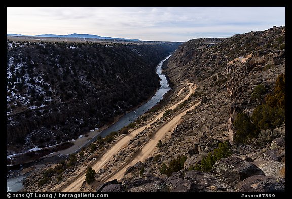 Rio Grande Gorge and road switchbacks. Rio Grande Del Norte National Monument, New Mexico, USA