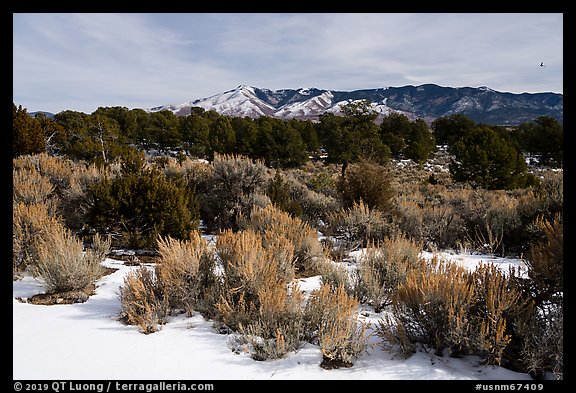 Cebolla Mesa and Sangre De Cristo Mountains in winter. Rio Grande Del Norte National Monument, New Mexico, USA
