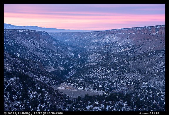 Rio Grande Gorge from Chawalauna Overlook, winter sunrise. Rio Grande Del Norte National Monument, New Mexico, USA (color)