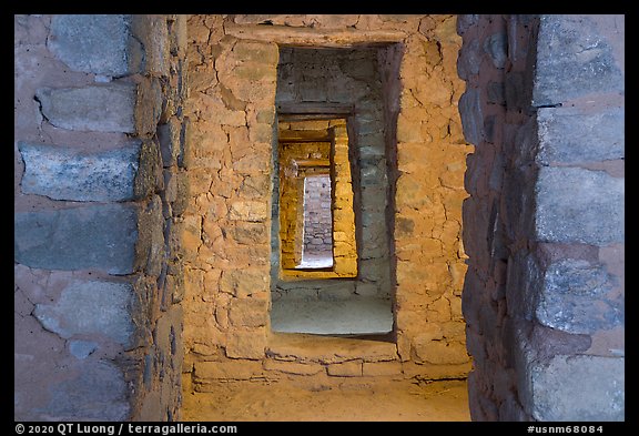 Aligned doors, West Ruin. Aztek Ruins National Monument, New Mexico, USA (color)