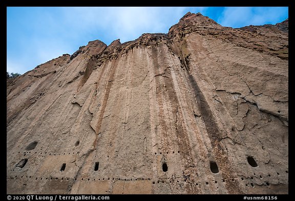 Cliff with bean holes and cavates. Bandelier National Monument, New Mexico, USA