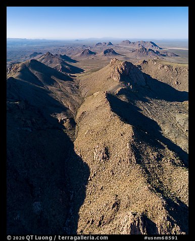 Aerial view of valley in Dona Ana Mountains. Organ Mountains Desert Peaks National Monument, New Mexico, USA