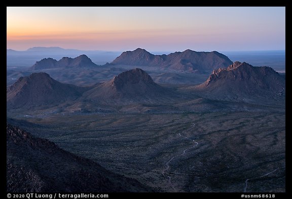 Cluster of peaks from the summit of Dona Ana Park. Organ Mountains Desert Peaks National Monument, New Mexico, USA (color)