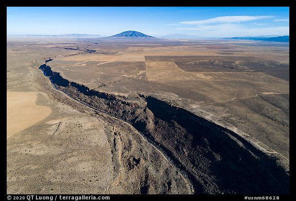 Aerial view of Rio Grande Gorge and Ute Mountain. Rio Grande Del Norte National Monument, New Mexico, USA