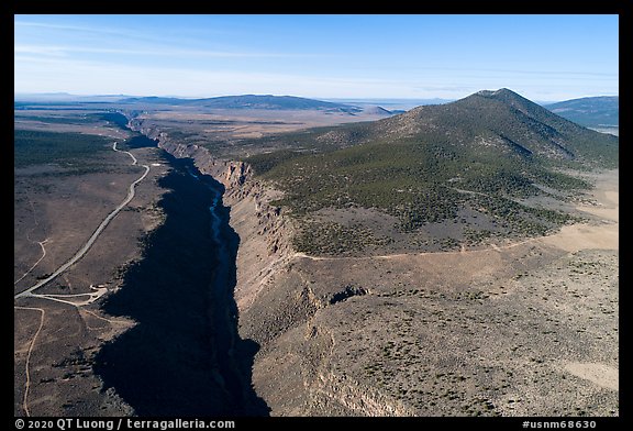 Aerial view of Rio Grande Gorge and Cerro Chiflo. Rio Grande Del Norte National Monument, New Mexico, USA