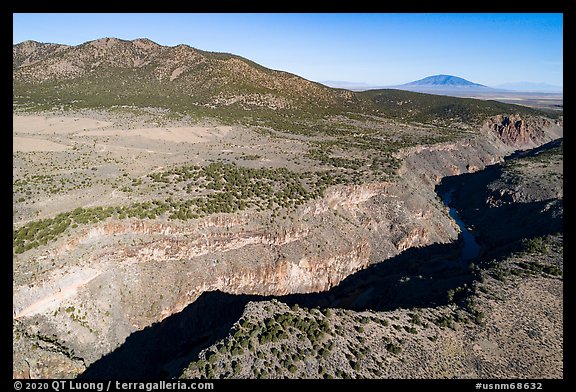 Aerial view of Rio Grande Gorge, Cerro Chiflo, Ute Mountain. Rio Grande Del Norte National Monument, New Mexico, USA (color)
