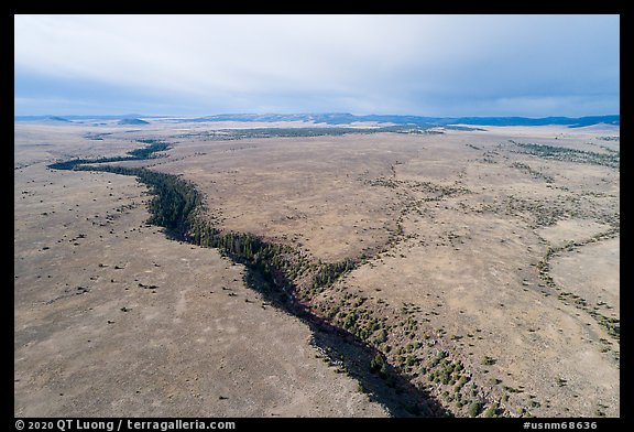 Aerial view of San Antonio Rio and Pinabetal Mesa. Rio Grande Del Norte National Monument, New Mexico, USA